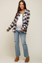 Cream Checkered Maternity Long Sleeve Button Down Top