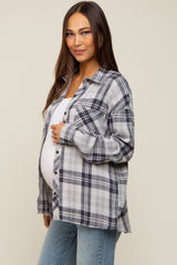 Black Flannel Plaid Button Up Maternity Top