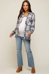 Black Flannel Plaid Button Up Maternity Top