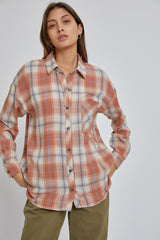 Rust Flannel Plaid Button Up Maternity Top