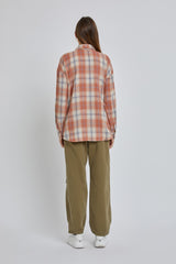 Rust Flannel Plaid Button Up Top