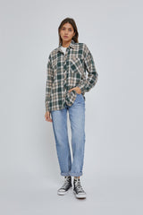 Forest Green Plaid Button Down Top