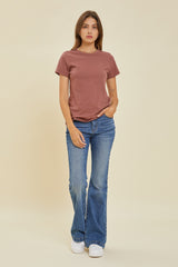 Burgundy Slub Knit Cropped Maternity T-Shirt