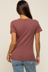 Burgundy Slub Knit Cropped Maternity T-Shirt