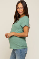 Green Slub Knit Cropped Maternity T-Shirt