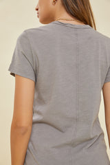 Grey Slub Knit Cropped T-Shirt