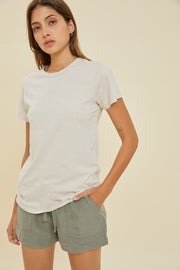 Beige Slub Knit Cropped T-Shirt