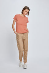 Salmon Slub Knit Cropped T-Shirt