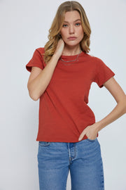 Rust Slub Knit Cropped T-Shirt