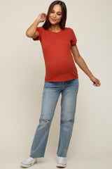 Rust Slub Knit Cropped Maternity T-Shirt