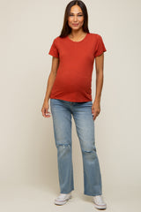 Rust Slub Knit Cropped Maternity T-Shirt