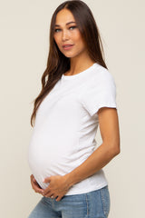 Ivory Slub Knit Cropped Maternity T-Shirt