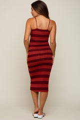 Rust Striped Rib Knit Maternity Midi Dress