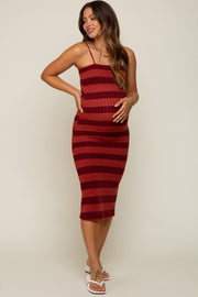 Rust Striped Rib Knit Maternity Midi Dress