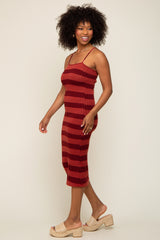 Rust Striped Rib Knit Midi Dress