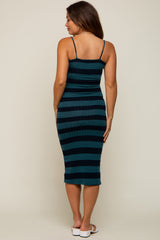 Teal Striped Rib Knit Maternity Midi Dress