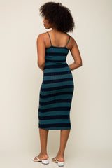 Teal Striped Rib Knit Midi Dress