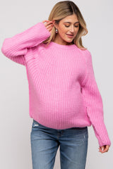 Pink Basic Chunky Knit Maternity Sweater