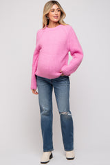 Pink Basic Chunky Knit Maternity Sweater