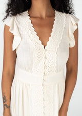 Cream Crochet Flutter Sleeve Button Down Maxi Dress