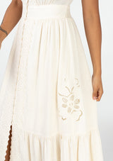 Cream Crochet Flutter Sleeve Button Down Maxi Dress