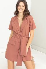 Brown Tie-Front Blazer Dress