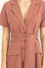 Brown Tie-Front Blazer Dress