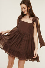 Brown Tie Shoulder Dress