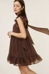 Brown Tie Shoulder Dress