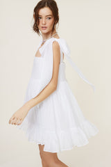 White Shoulder Tie Dress