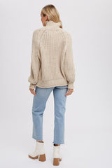 Beige Chunky Knit Mock Neck Sweater