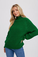 Green Chunky Knit Mock Neck Maternity Sweater