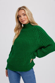 Green Chunky Knit Mock Neck Sweater