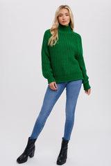 Green Chunky Knit Mock Neck Sweater