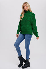 Green Chunky Knit Mock Neck Sweater