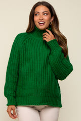 Green Chunky Knit Mock Neck Maternity Sweater