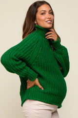 Green Chunky Knit Mock Neck Maternity Sweater