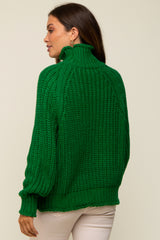 Green Chunky Knit Mock Neck Maternity Sweater