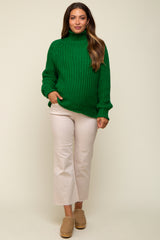 Green Chunky Knit Mock Neck Maternity Sweater