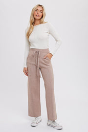 Taupe Front Seam Sweater Knit Drawstring Pants