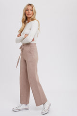 Taupe Front Seam Sweater Knit Drawstring Pants