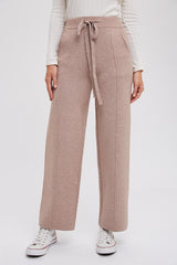 Taupe Front Seam Sweater Knit Drawstring Pants