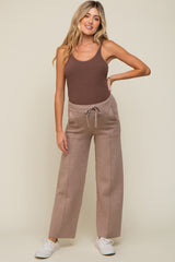 Taupe Front Seam Sweater Knit Drawstring Maternity Pants