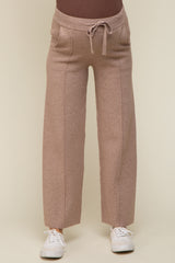 Taupe Front Seam Sweater Knit Drawstring Maternity Pants