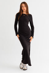 Black Rib Knit Long Sleeve Maxi Dress