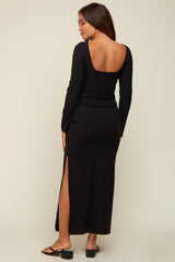 Black Rib Knit Long Sleeve Maternity Maxi Dress