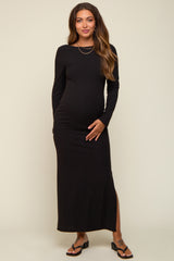 Black Rib Knit Long Sleeve Maternity Maxi Dress