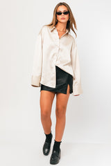 Cream Metallic Pinstriped Satin Button Up Top