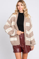 Taupe Striped Open Knit Maternity Cardigan