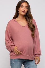 Mauve Front Pocket Maternity Hoodie